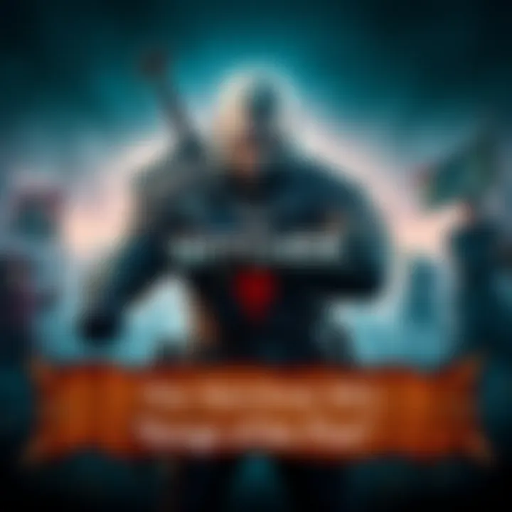 A promotional image featuring key elements from The Witcher 3 and a banner for the DLC 'Songs of the Past'