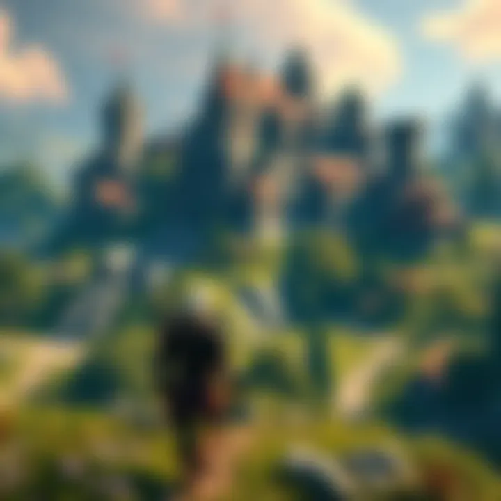 Witcher 3 Game Scene A character from Witcher 3 exploring a detailed fantasy landscape with lush greenery and medieval buildings.