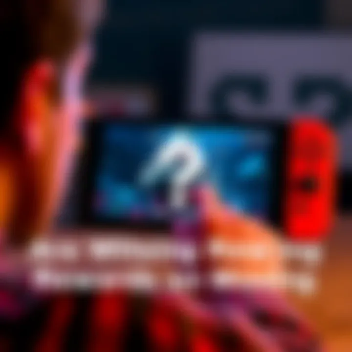 Missing Witcher 3 Rewards on Switch 2 A person looking confused while using a Nintendo Switch 2, showing the Witcher 3 game on the screen with a question mark overlay, indicating missing rewards from the game