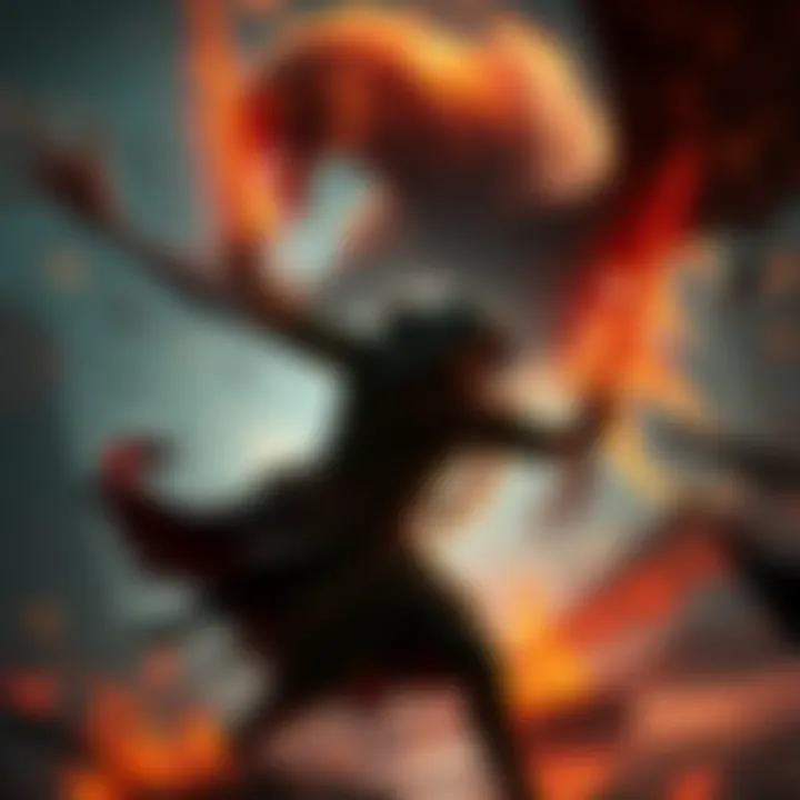 A character from Witchfire battles a dark creature in a chaotic environment, showing challenge and corruption themes.