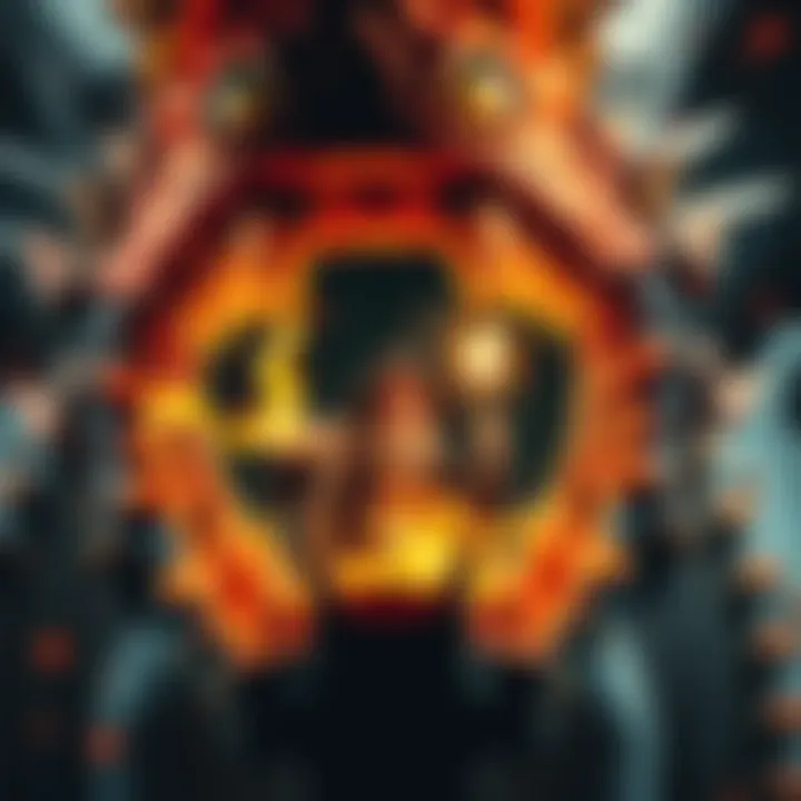 A dramatic scene showing a wizard casting Fireball from inside a dragon's mouth, with flames and a surprised dragon expression