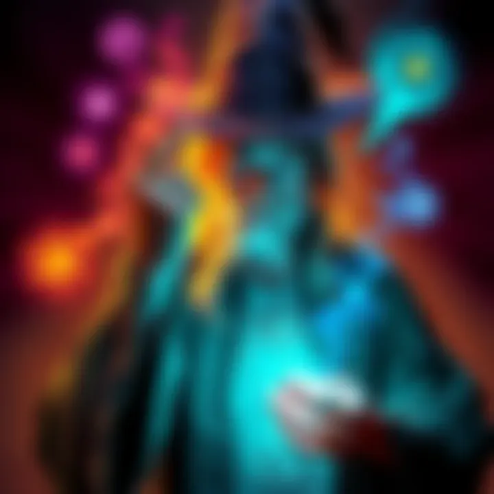 A wizard character choosing between Intelligence, Wisdom, and Charisma while casting spells, with magical symbols around them.