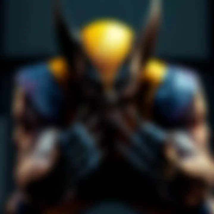 A fierce Wolverine character ready for battle with claws extended, set against a dark background to evoke intensity.