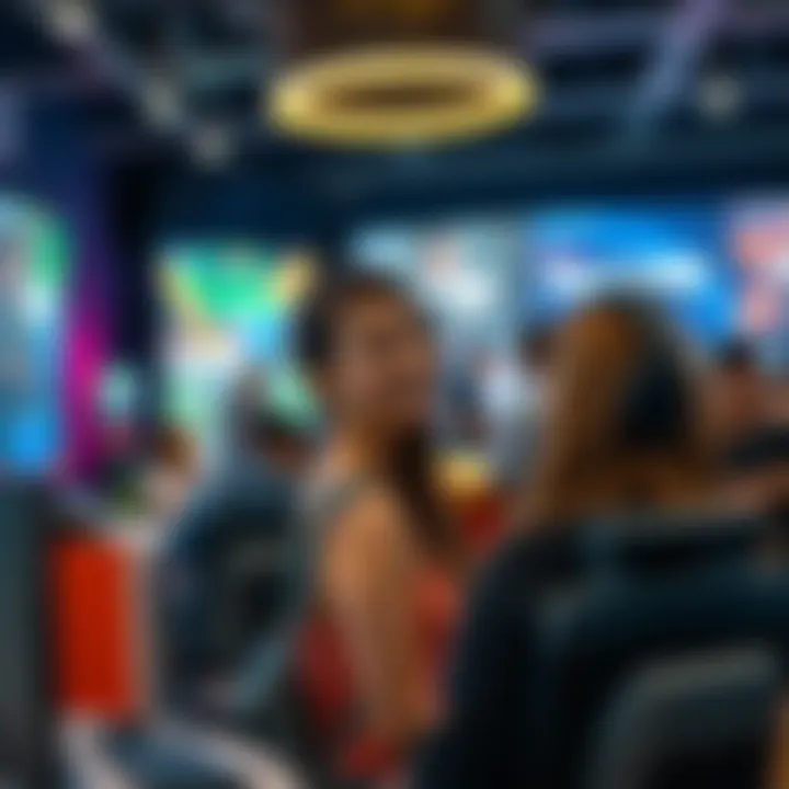 A 28-year-old woman talking about play styles in Arc, with a background showing a gaming setup and diverse players engaging in different activities.