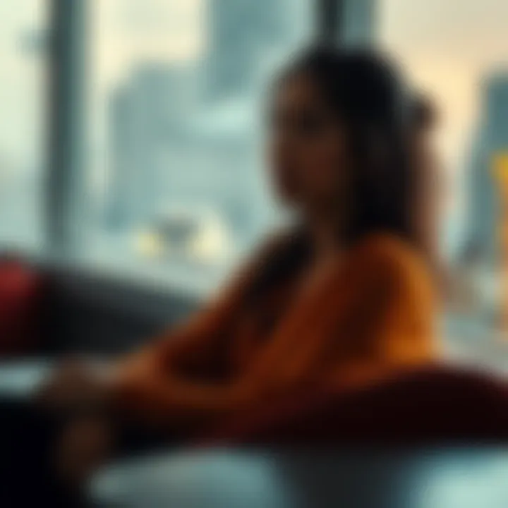 A woman sitting alone, deep in thought, reflecting on emotional connections and feelings of distance.