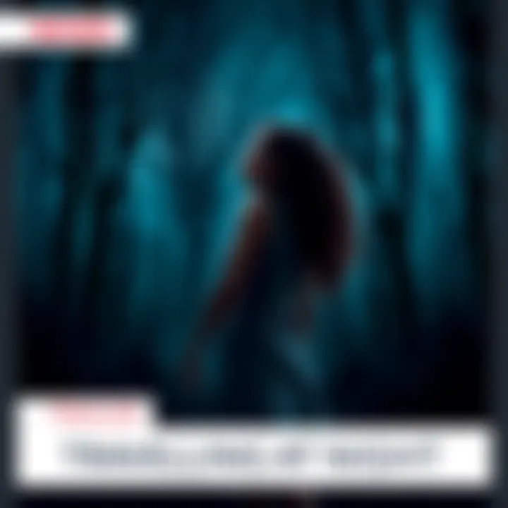 Woman on a night journey A woman walking through a dark forest, looking back cautiously as shadows loom around her, representing her troubled past and unseen dangers.