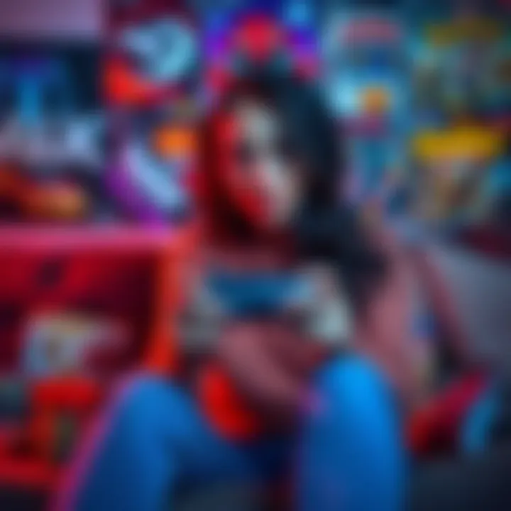 A woman sits on a couch, focused on a PS4 controller while surrounded by game posters and snacks, showing her interest in challenging video games
