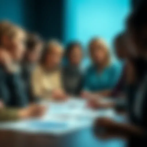A group of diverse women engaged in a serious discussion with political documents and charts on the table, symbolizing their roles in decision-making.