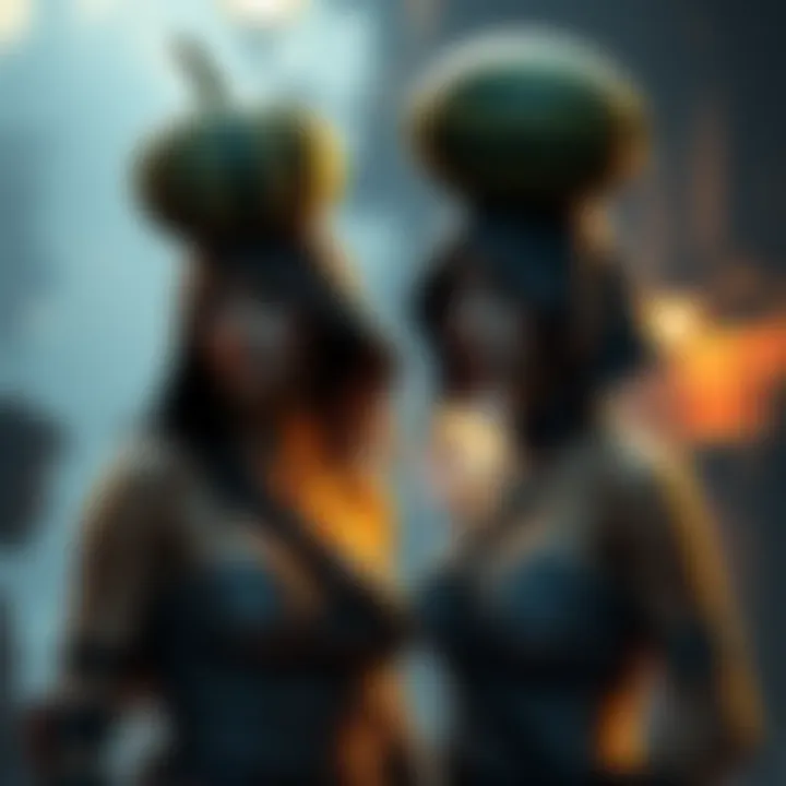 Two women wearing melons on their heads Two women discussing ghosts while wearing melons on their heads in AC Shadows
