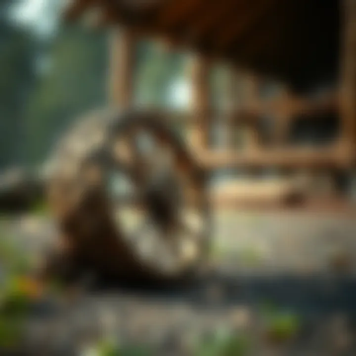 A close-up of a traditional wooden wheel resting on the ground, symbolizing innovation and technology