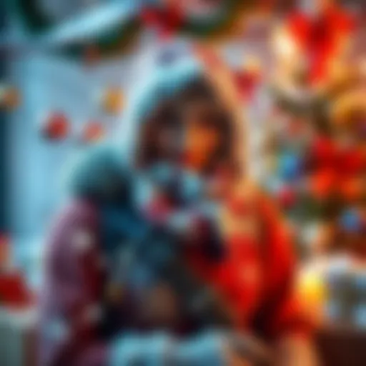 A festive character wearing the Wooltide Tracer skin surrounded by Christmas decorations and snowflakes