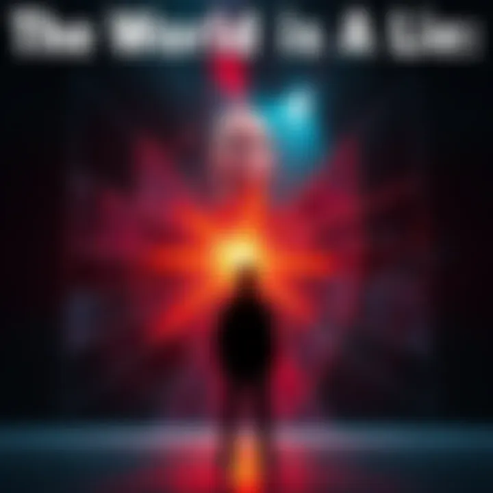 A person standing in front of a cracked mirror, reflecting distorted images of reality and societal norms.