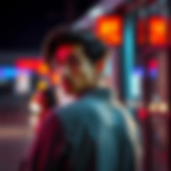 A person glancing back nervously while walking, showing signs of unease about being followed.