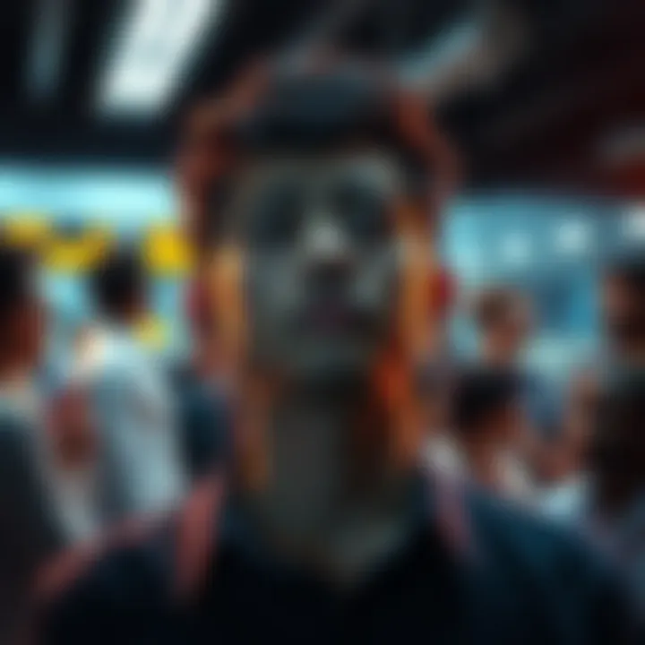 A person looking concerned while observing a group of people talking, reflecting on their negative thoughts about others' motives.