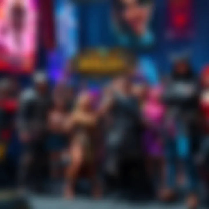 World of Warcraft Community Gathering A group of gamers in fantasy costumes celebrating at a World of Warcraft event, surrounded by game posters and merchandise.