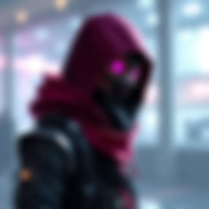 A character from a popular game wearing a stylish Wraith skin, showcasing its unique design and colors.