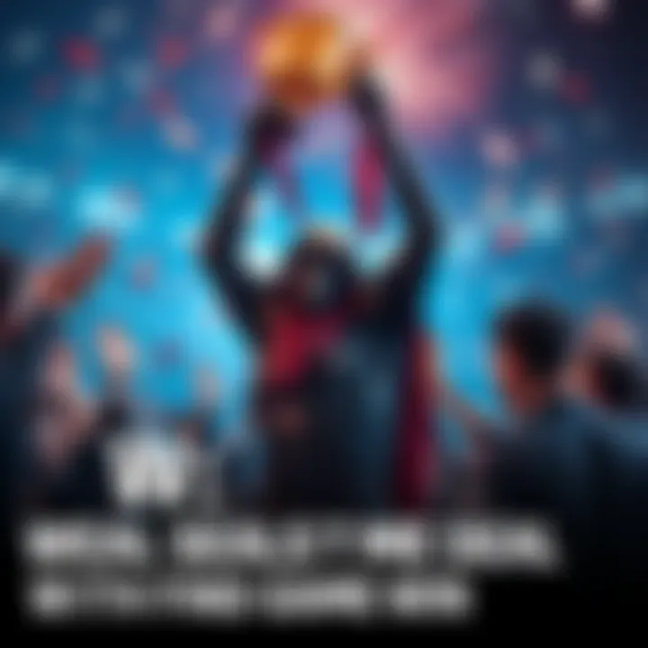 Wraith triumphantly raising a trophy after winning a competitive game, surrounded by cheering fans and confetti