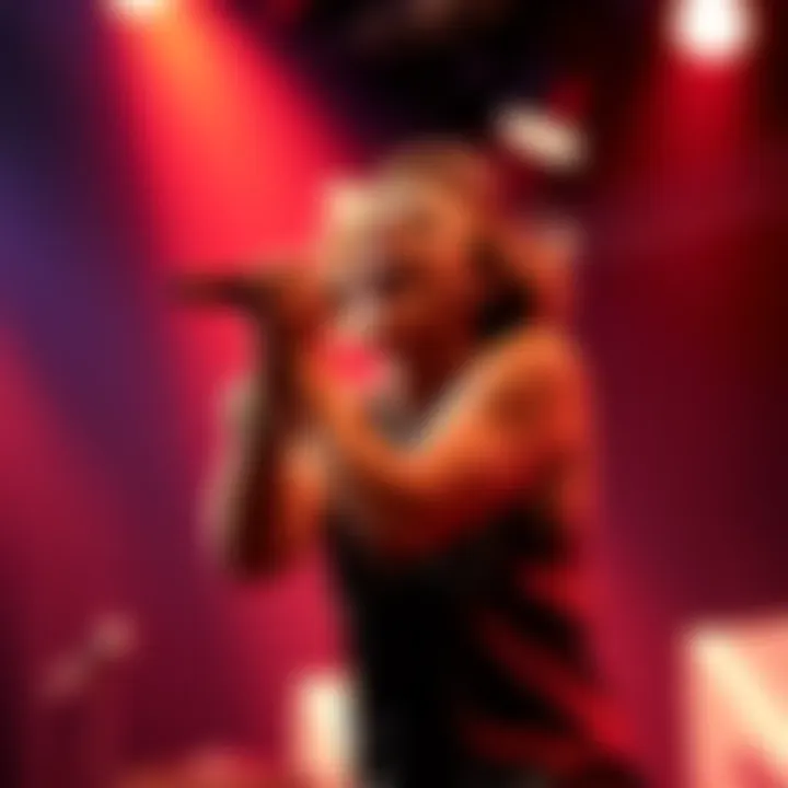 Wrecking Ball Music Scene A singer passionately performing the song Wrecking Ball on stage with emotional expression