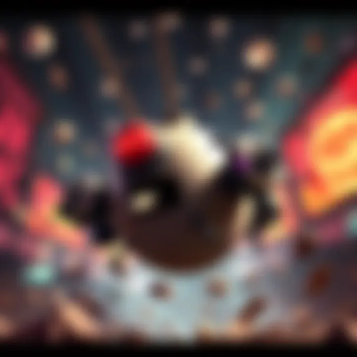 A wrecking ball swings with turrets attached, creating a chaotic scene filled with laughter and surprise.