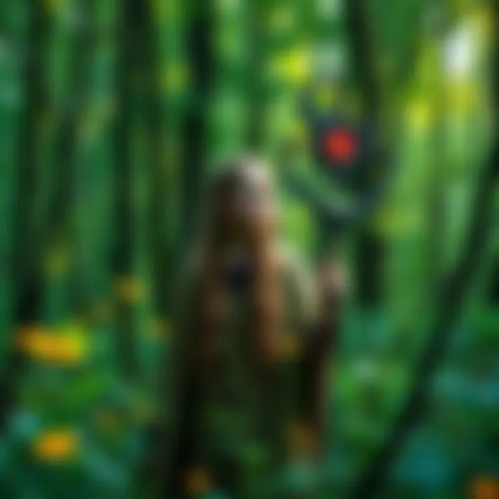 Wren Weatherwax, a witch druid, stands surrounded by lush greenery, holding a staff with magical symbols, showcasing her connection to nature.