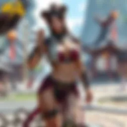 A character from Wu Chang FF wearing a revealing outfit amidst gameplay scenery, highlighting the clothing controversy.