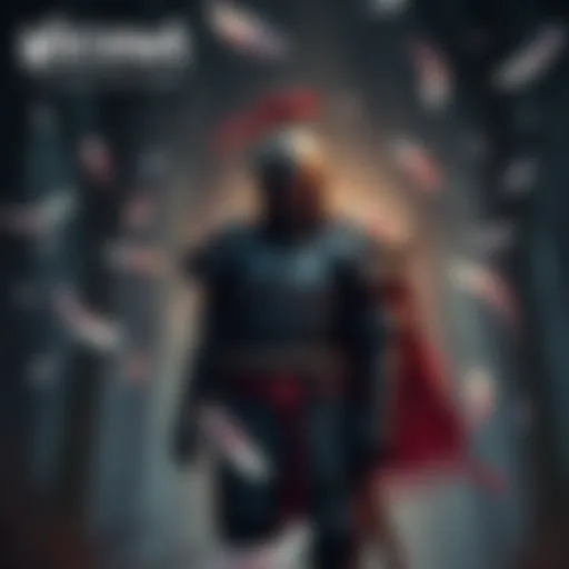 A warrior in traditional armor standing in a dark forest with falling feathers around them, ready for battle.