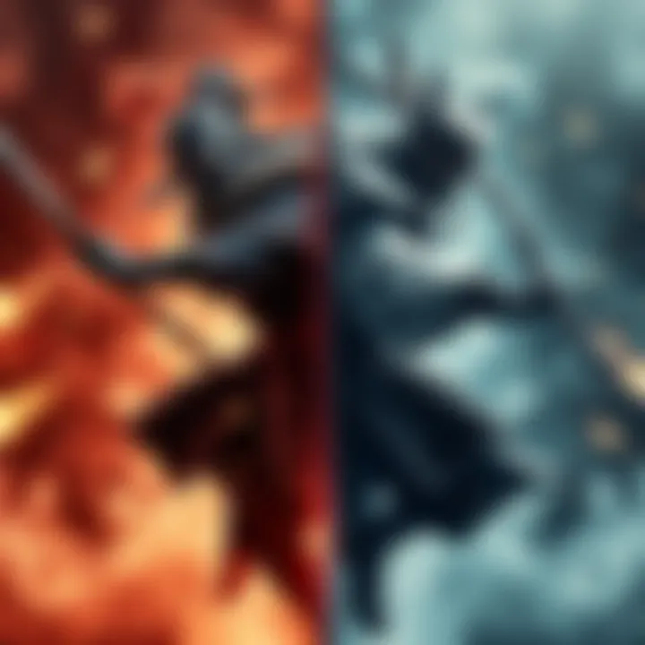 A side-by-side comparison of Wukong Black Myth character and Ghost of Tsushima warrior in action poses, showcasing their distinct styles