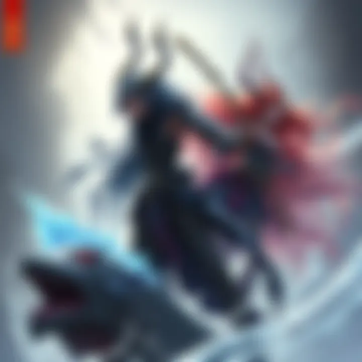 Illustration of Wuyang and Freja mythic characters, showcasing their unique designs and features, with a background hinting at a fantasy setting