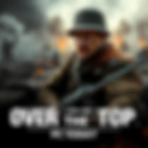 A soldier in a World War I battlefield, with trenches and smoke in the background, showcasing intense action from the game 'Over The Top'.