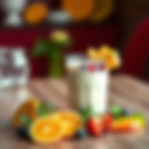 A refreshing glass of Wylk garnished with slices of fresh fruits on a wooden table