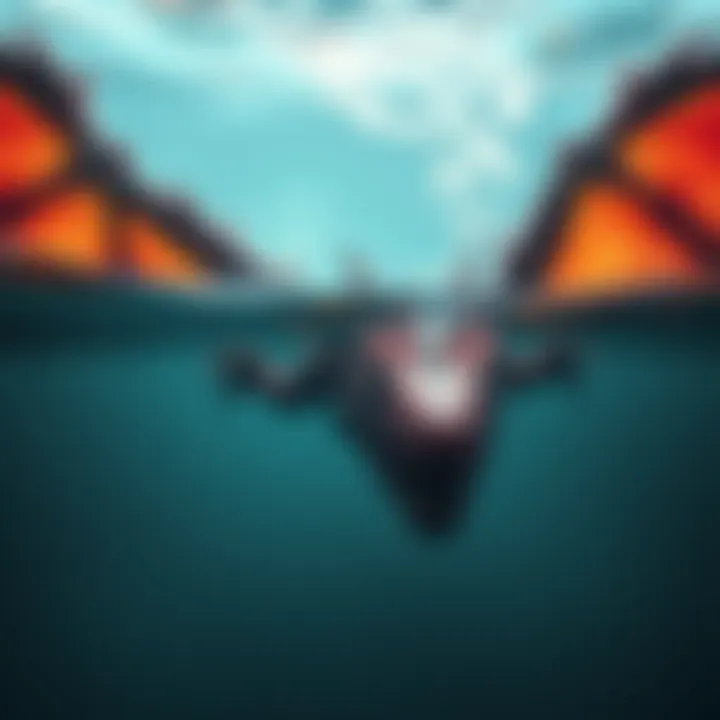 A dramatic scene showing a wyrm sinking into water, its body limp as it encounters the surface, highlighting a game flaw.