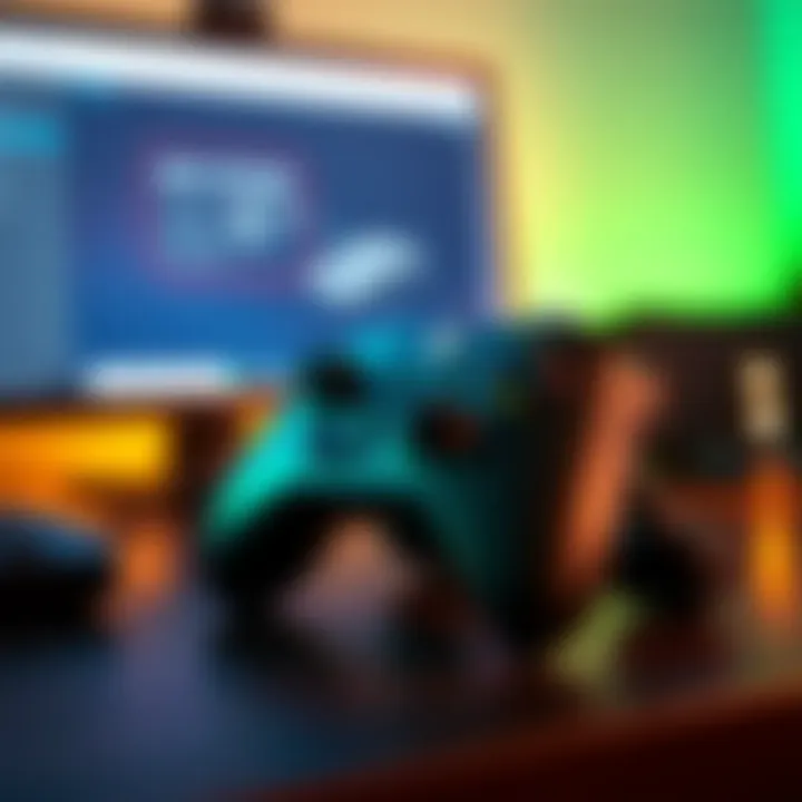 An Xbox controller connected to a PC, displaying settings for mouse functionality on the screen.