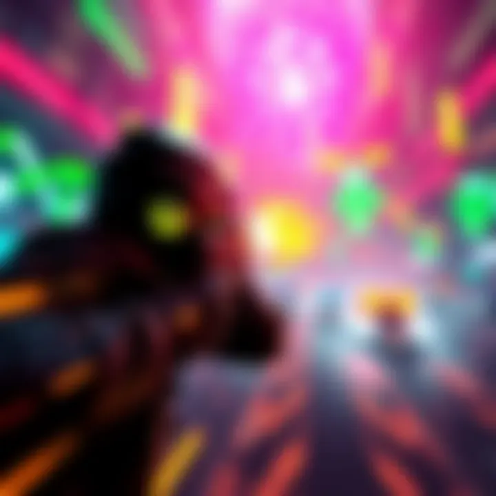 Xbox gameplay action A player engages in a fast-paced shootout in a vibrant game environment with smooth graphics.