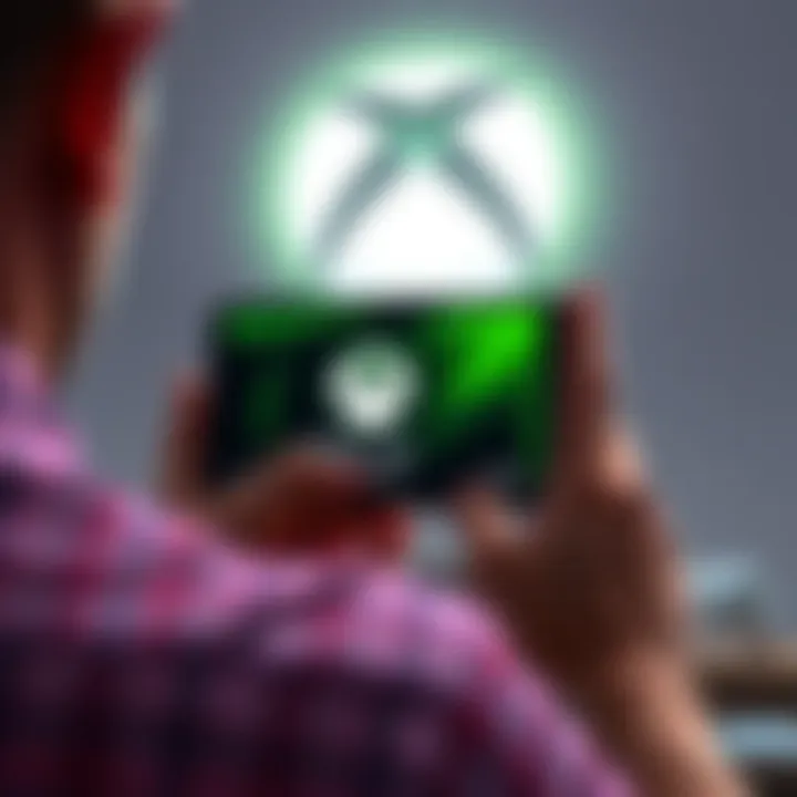 A person frustrated while trying to redeem an Xbox gift card on their device, with an Xbox logo in the background