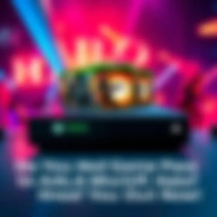 Xbox console with Halo game cover An Xbox console displaying its Halo game collection, with a vibrant background suggesting online multiplayer gaming.