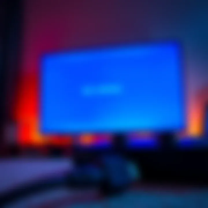 A blue screen showing no signal on a TV with an Xbox console nearby and an HDMI cable in focus