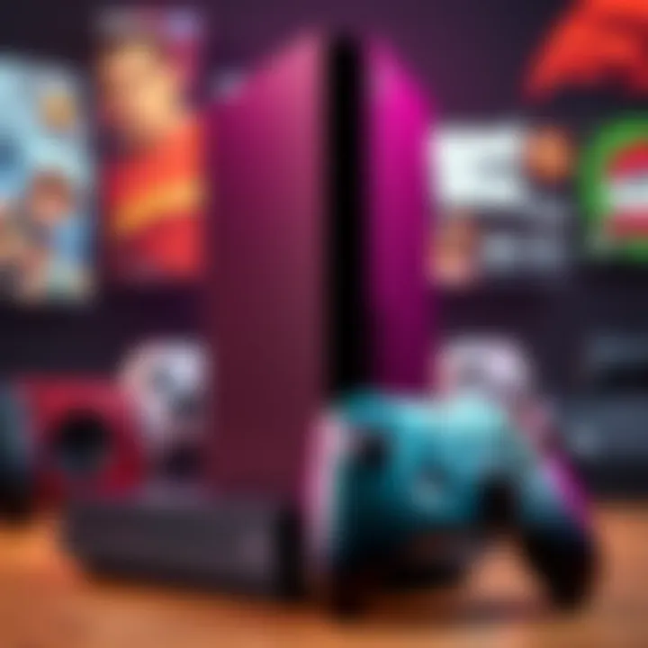A sleek Xbox Series X console standing upright next to an Xbox One S, with a controller in front, set against a gaming setup background.