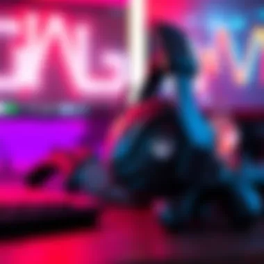 A close-up of the Xbox Wireless Headset resting on a gaming desk with a console and game controller in the background