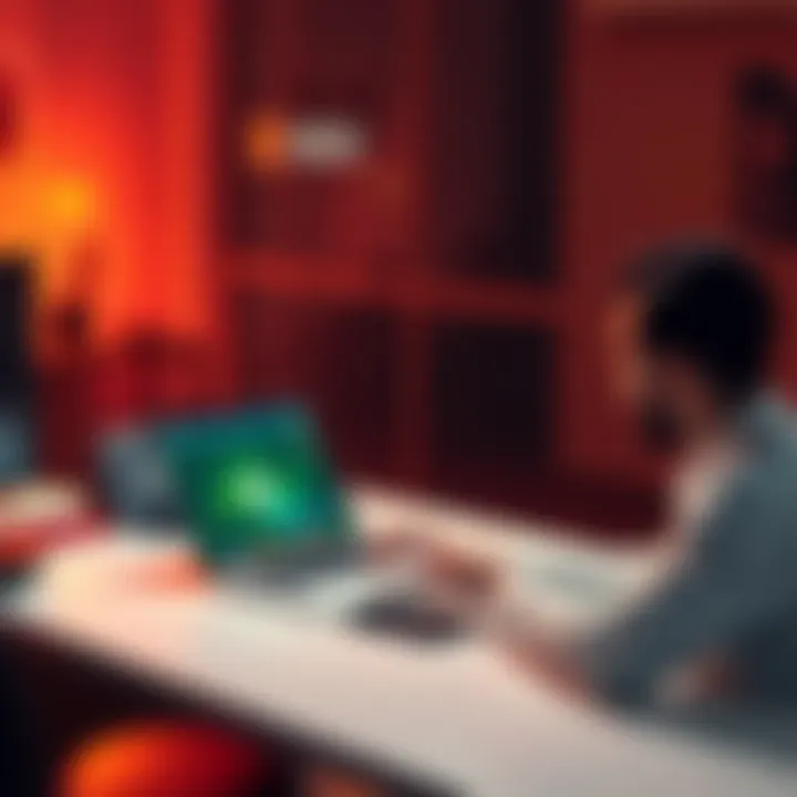 Xbox Account Change Process A person sitting at a desk using a laptop to change their Microsoft account linked to an Xbox profile, with the Xbox logo visible on the screen.