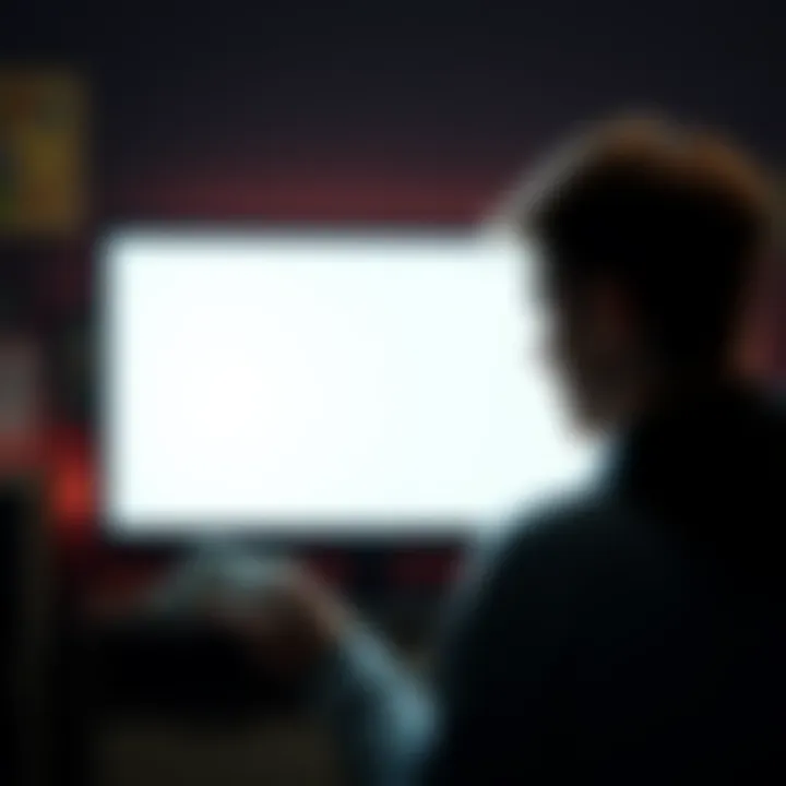 A sad gamer looks at a blank screen, representing lost digital content and memories due to account deletion.