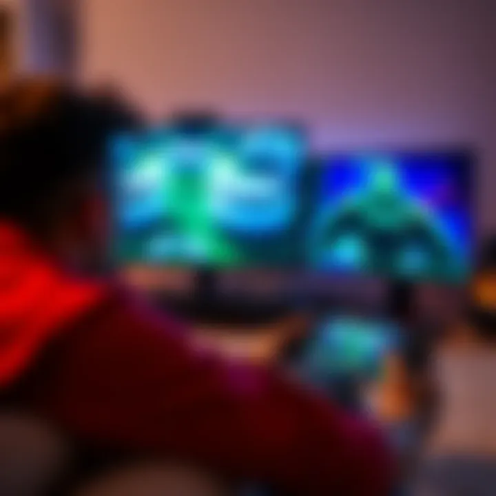 A gamer enjoying Xbox cloud gaming on an Xbox console, PC, and a handheld device, showcasing seamless gameplay transitions between devices.