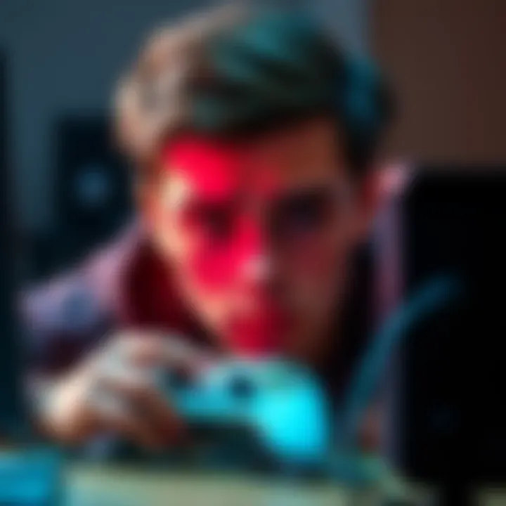 A gamer looking frustrated while trying to troubleshoot their Xbox that won't power on, with cables neatly plugged in but no response from the console.