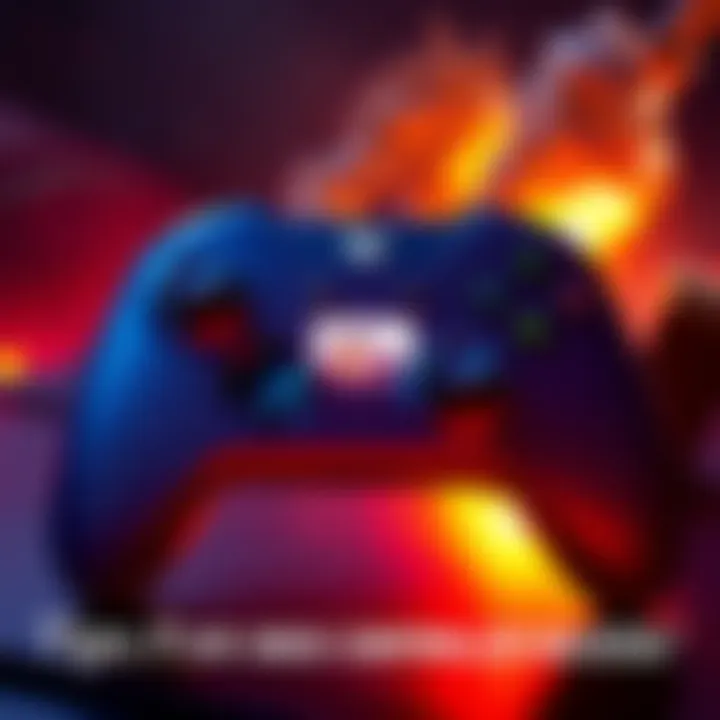 Xbox controller with Doom Eternal gameplay An Xbox controller with a scene from Doom Eternal on the screen, showing an action-packed moment.