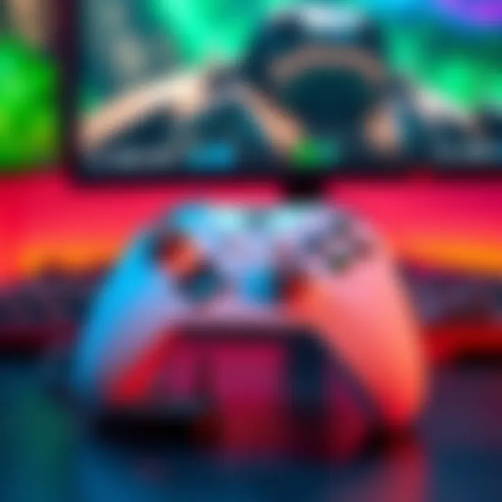 An Xbox controller connected to a wireless adapter, showing a seamless connection to a PC setup with a gaming monitor.