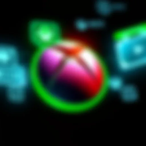 Xbox logo with digital game sharing concept Graphic showing the Xbox logo alongside symbols of digital sharing, representing the shift from physical disks to digital gameplay.