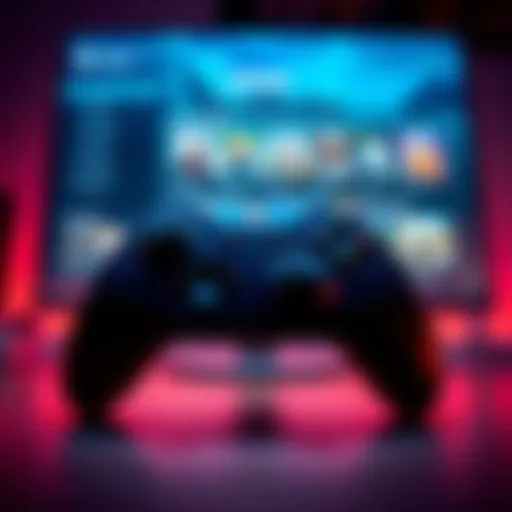 An Xbox controller in front of a computer screen displaying Steam with Xbox games listed