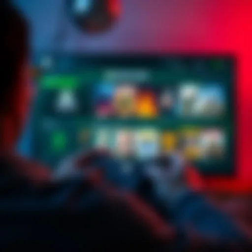 A gamer accessing their Xbox Home Share feature on a console screen, showing multiple games available for play.
