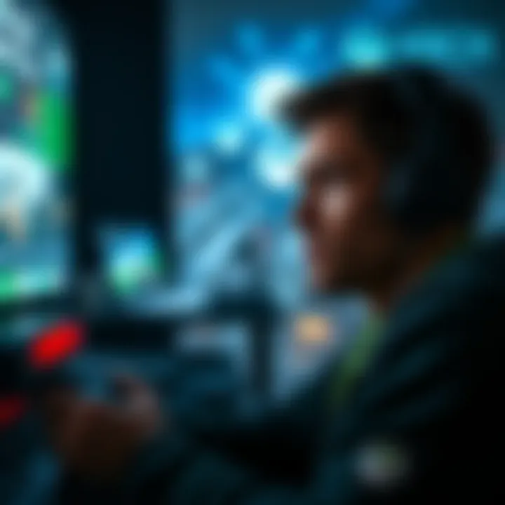 A concerned gamer looking at Xbox-related news on a screen, reflecting the anxiety about potential studio closures and layoffs.