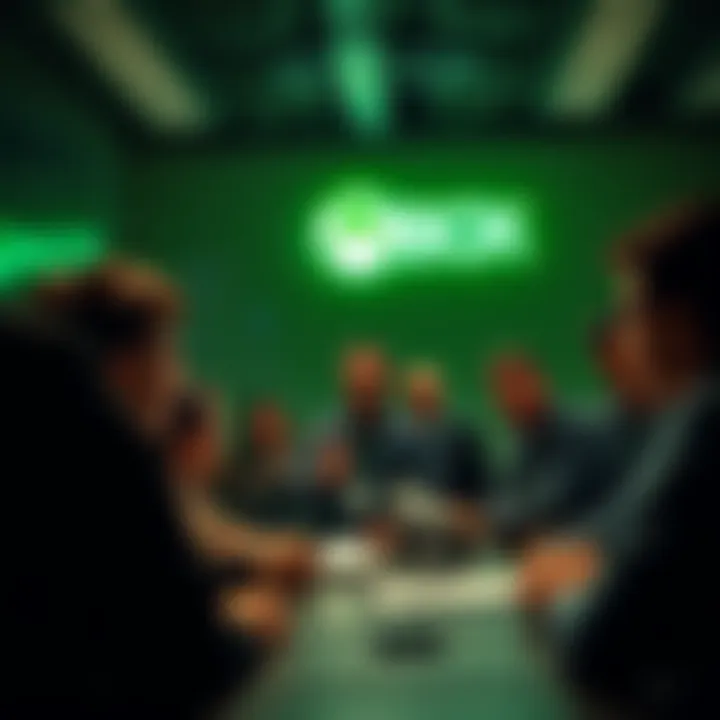 A concerned group of Xbox employees at a meeting, discussing potential layoffs and studio closures.