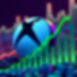 Xbox logo next to a downward trending graph representing digital sales data release